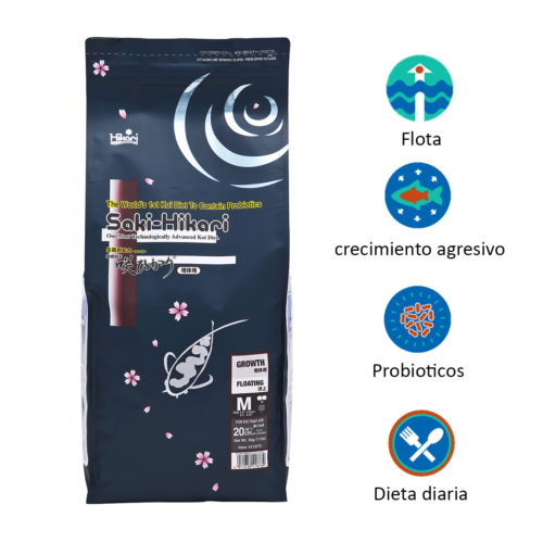 Saki-Hikari® Growth Medium 11 Lbs es un alimento premium japonés para koi y peces ornamentales grandes, formulado para lograr crecimiento rápido, fuerte y saludable sin comprometer la calidad del agua. Con probióticos Hikari-Germ™, mejora la digestión, reduce desechos y maximiza la conversión alimenticia. Disponible en Acuastock.com