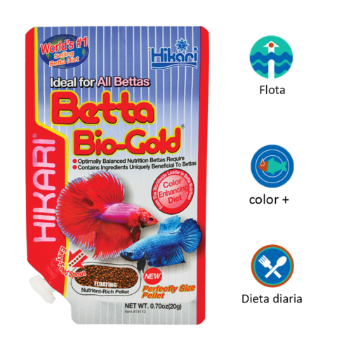 Hikari Betta Bio-Gold® Baby – 0.7 Oz es un alimento premium flotante especialmente formulado para bettas jóvenes, ideal para crecimiento rápido, color intenso y desarrollo saludable. Disponible en Acuastock.com