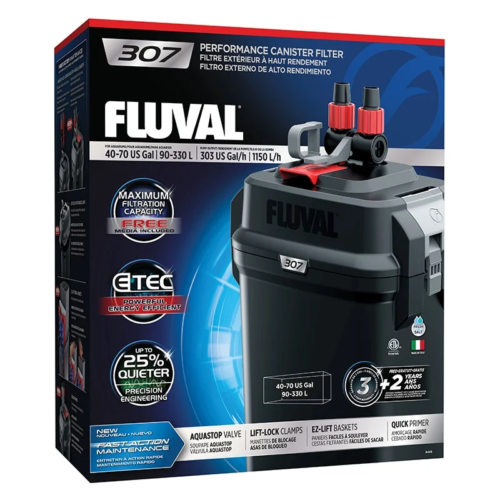 El Filtro Canister Fluval 307 ofrece filtración potente, silenciosa y eficiente para acuarios de 40 a 70 galones (90 a 330 litros). Ideal para acuarios comunitarios, plantados o con cíclidos. Disponible en Acuastock.com