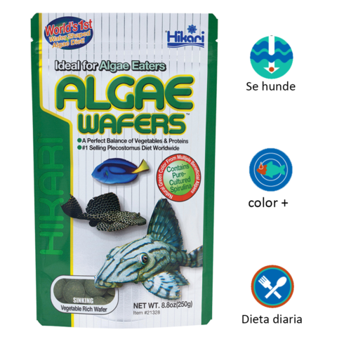 Hikari Algae Wafers™ – 8.8 Oz es un alimento premium en wafer hundible formulado especialmente para peces herbívoros y comedores de algas, ideal para plecos, otocinclus y peces de fondo, ofreciendo alta digestibilidad y agua más limpia. Disponible en Acuastock.com