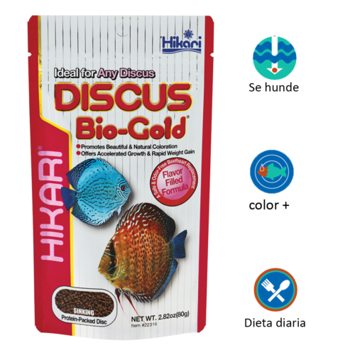 Hikari Discus Bio-Gold® – 2.82 Oz es un alimento científicamente formulado para peces disco y tropicales delicados. Con alta proteína, atractivos sabores naturales y coloración mejorada, es ideal para discus, angelfish y cíclidos pequeños.