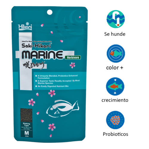 SAKI-HIKARI Marine Herbivore S-Stick 3.17 oz alimento probiótico para peces cirujanos y peces marinos herbívoros con algas y spirulina