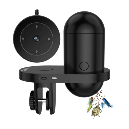 Hygger HG082-Black Alimentador Automático WiFi Inteligente con Cámara 2K HD para Acuarios y Estanques (230 ml)